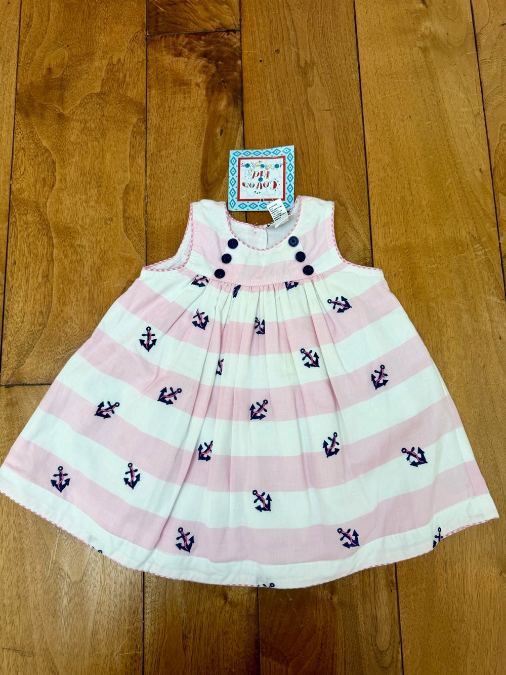 NWT Cotton Kids 18M Pink Nautical Anchor Dress & Bloomer Set